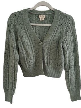 Jessica Simpson Sage Green Open-Knit Button Cardigan
